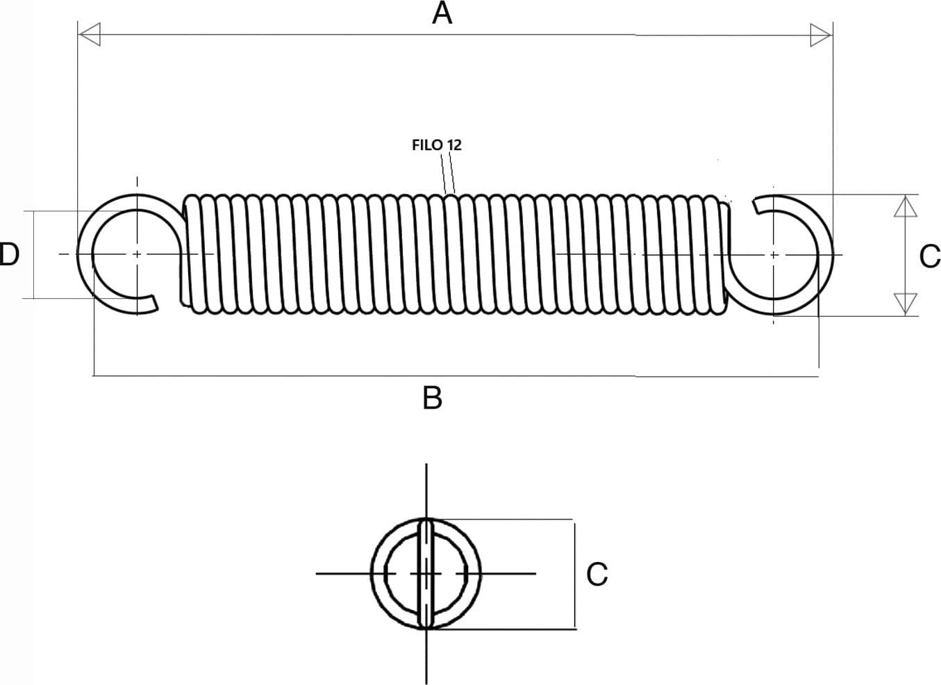 Molla tiller 383mm con gancio aperto Ø 12mm adattabile Nardi - 3