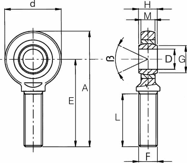 Terminale a snodo maschio per terzo punto Ø 20mm con accoppiamento acciaio su bronzo - 2
