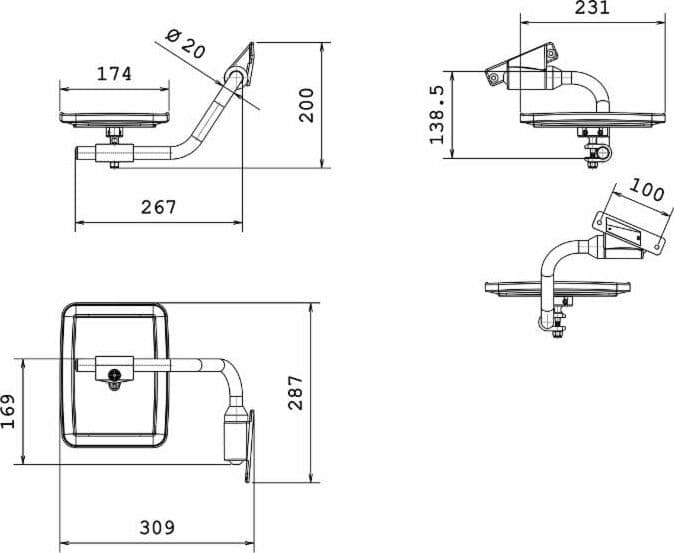 Specchio retrovisore destro con coppa 230x180mm e braccio 250mm - 7