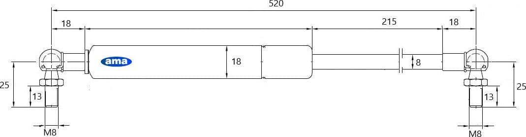 Molla a gas estensione max 520mm 170 N adattabile a Same - 3