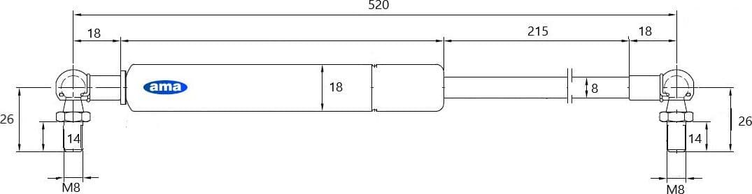 Molla a gas estensione max 520mm 270 N adattabile a Same - 4