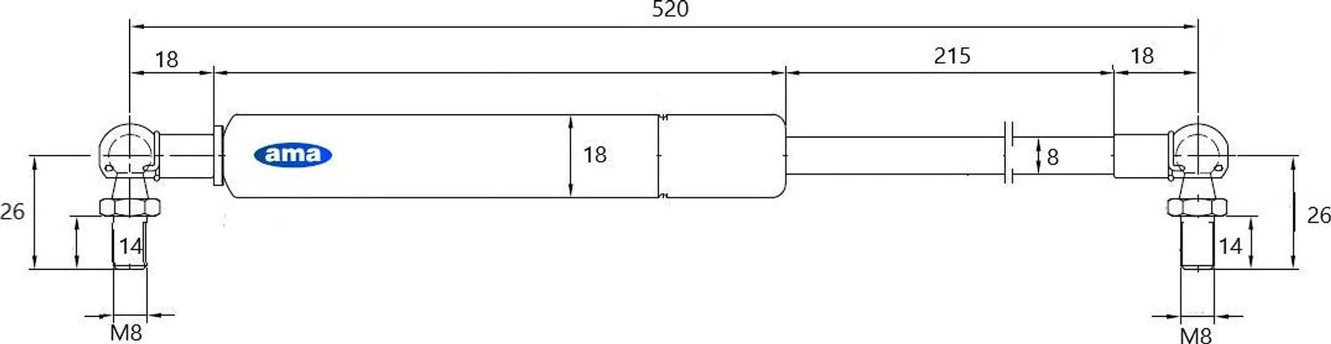 Molla a gas estensione max 520mm 270 N adattabile a Same - 4