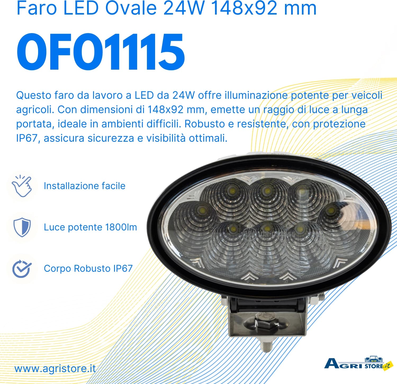Faro da lavoro ovale 8 LED 24W 12-28V - 5