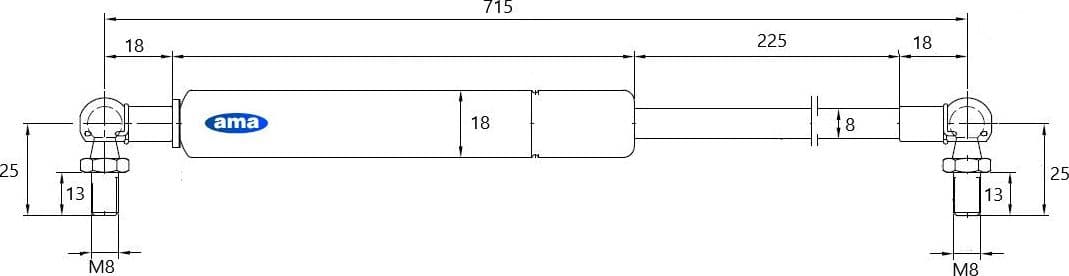 Molla a gas estensione max 715mm 350 N adattabile a Same - 3