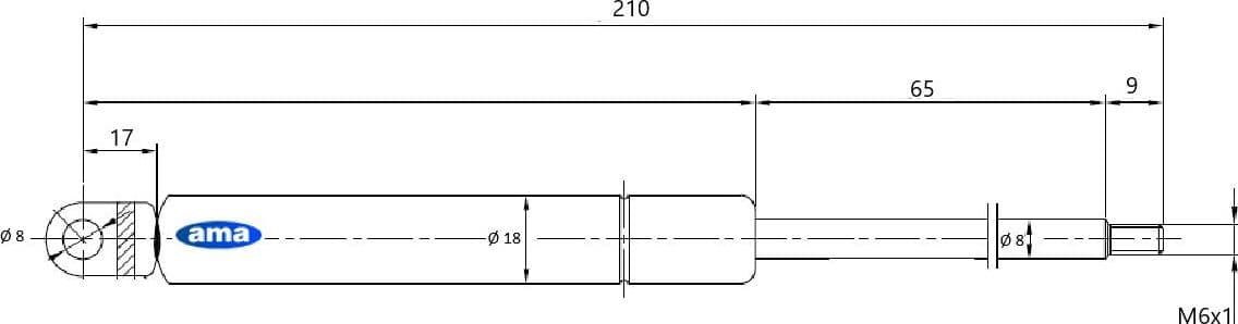 Molla a gas estensione max 210mm 180N adattabile a Landini e Massey Ferguson - 3