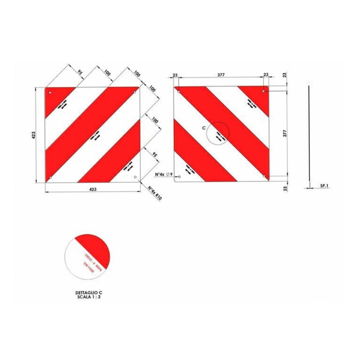 Kit pannello dx-sx 423x423mm omologazione Francia e Germania - 2