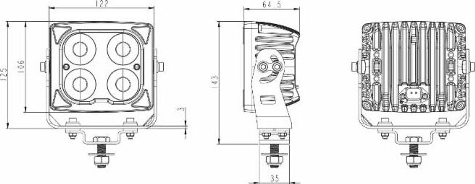 Faro da lavoro 36 LED quadrato ad ampio raggio 40W IP69K - 4