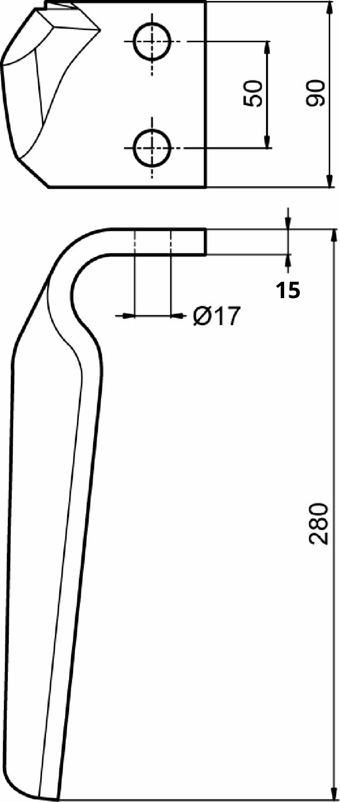 Dente per erpice lunghezza 280mm fori Ø 17mm - 4