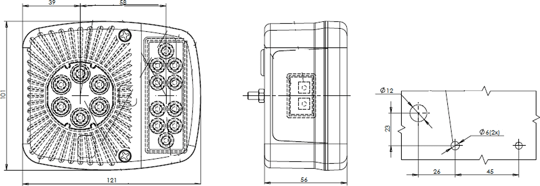 Fanale posteriore LED dx 12-24V 121x56x101mm - 7