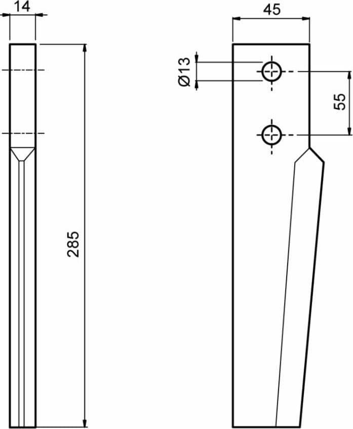 Dente per erpice lunghezza 285mm larghezza 45mm - 2
