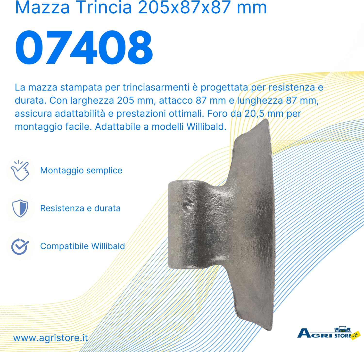 Mazza trincia larghezza 205mm attacco 87mm lunghezza 87mm - 6