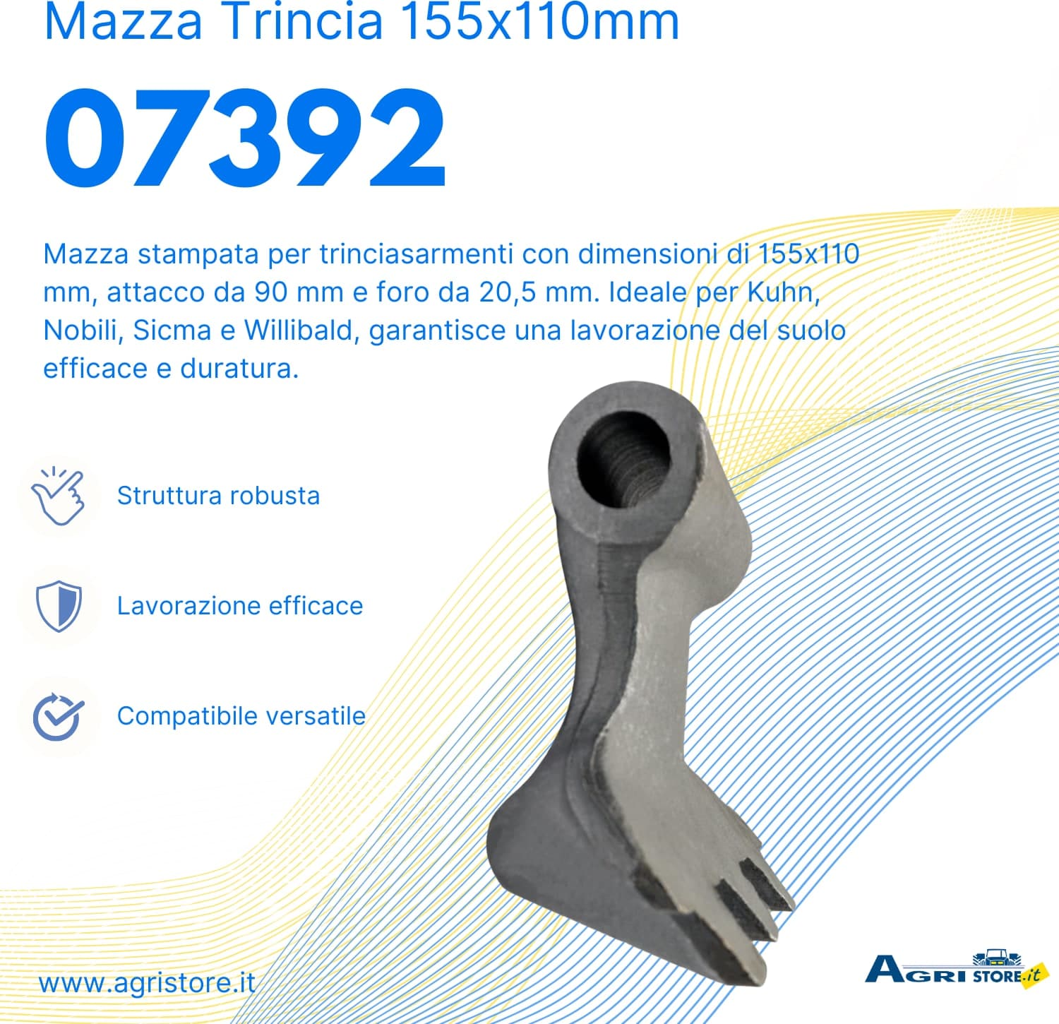 Mazza trincia 155x110mm attacco 90mm e foro 20,5mm - 6