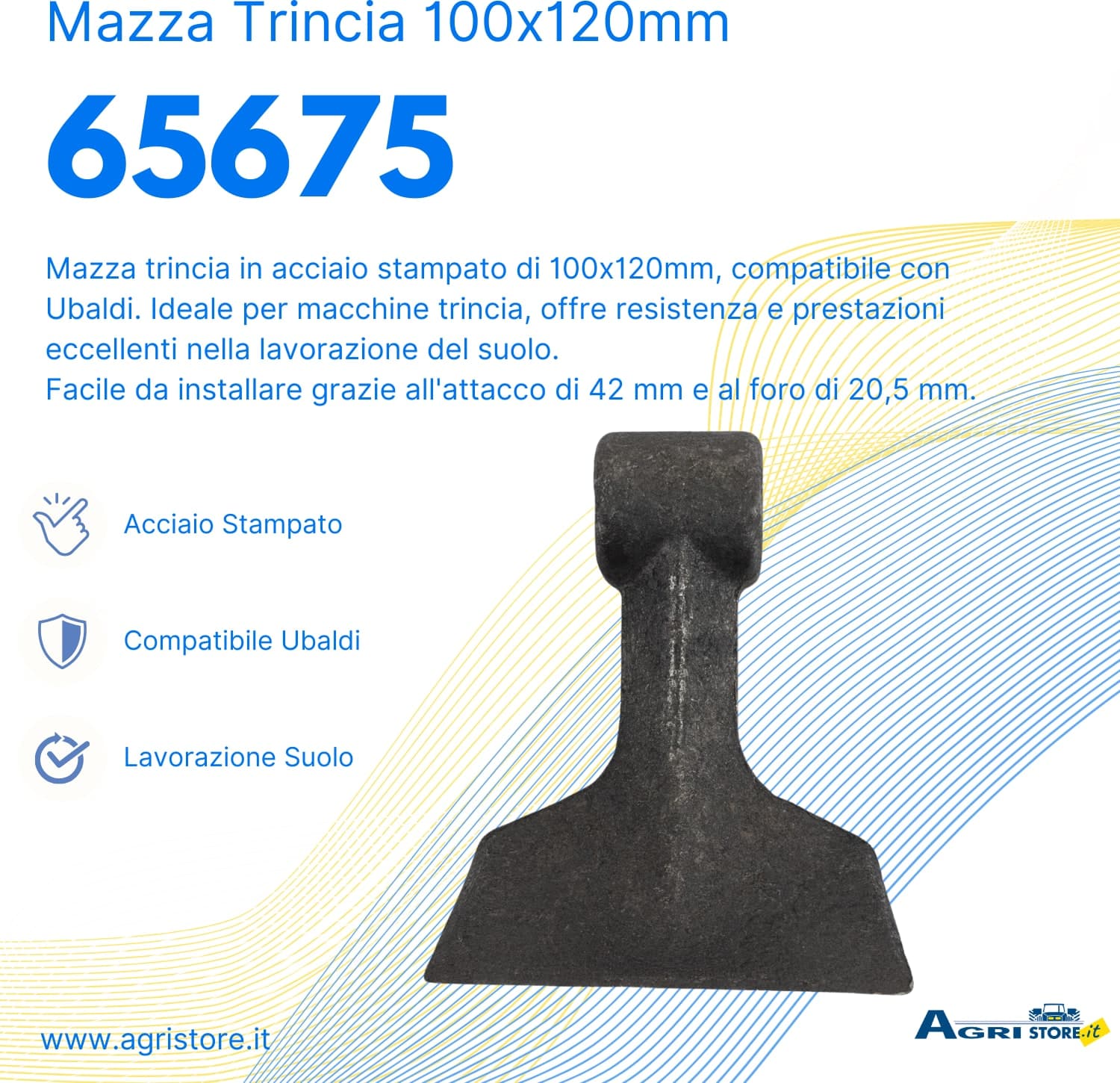 Mazza trincia dentata 100x120mm attacco 42mm e foro 20,5mm - 6