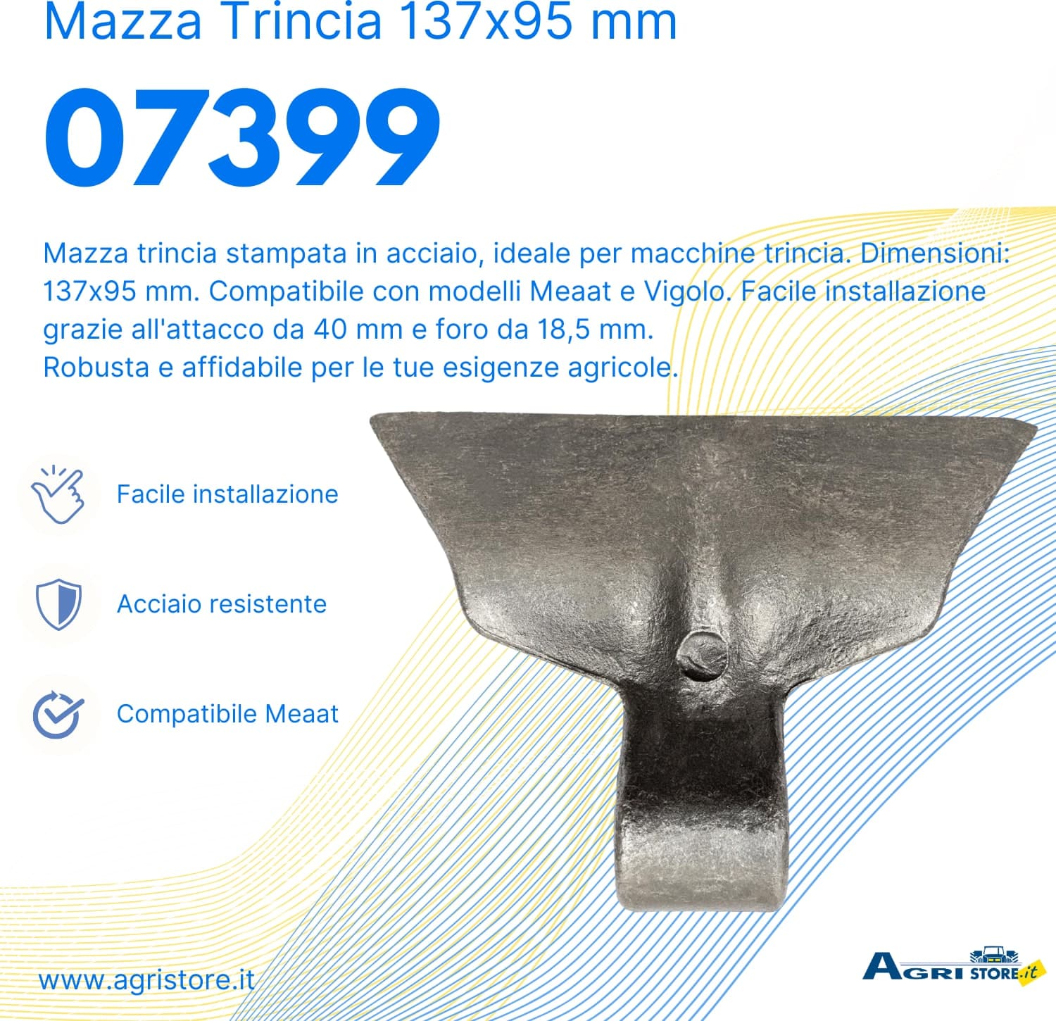 Mazza trincia 137x95mm attacco 40mm e foro 18,5mm - 6