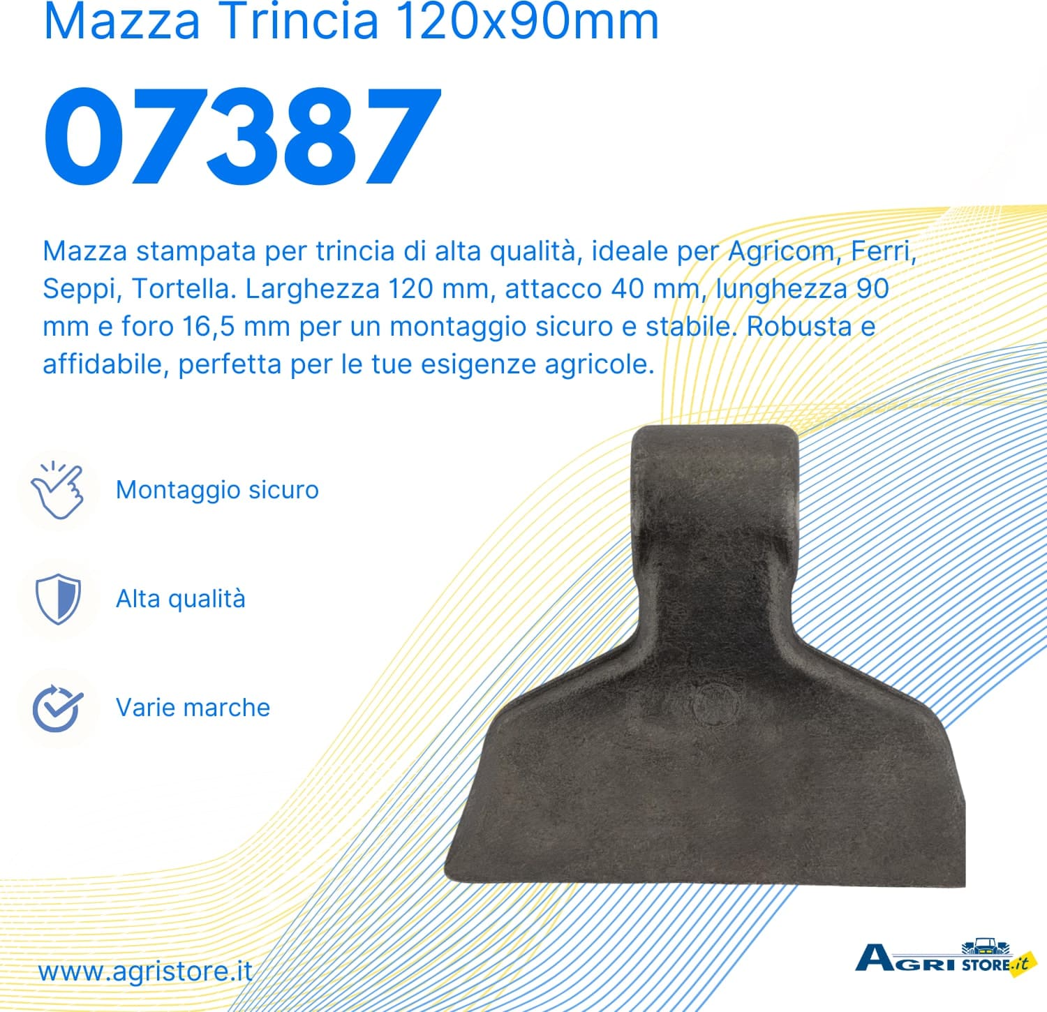 Mazza trincia larghezza 120mm lunghezza 90mm con attacco 40mm e foro 16,5mm - 6