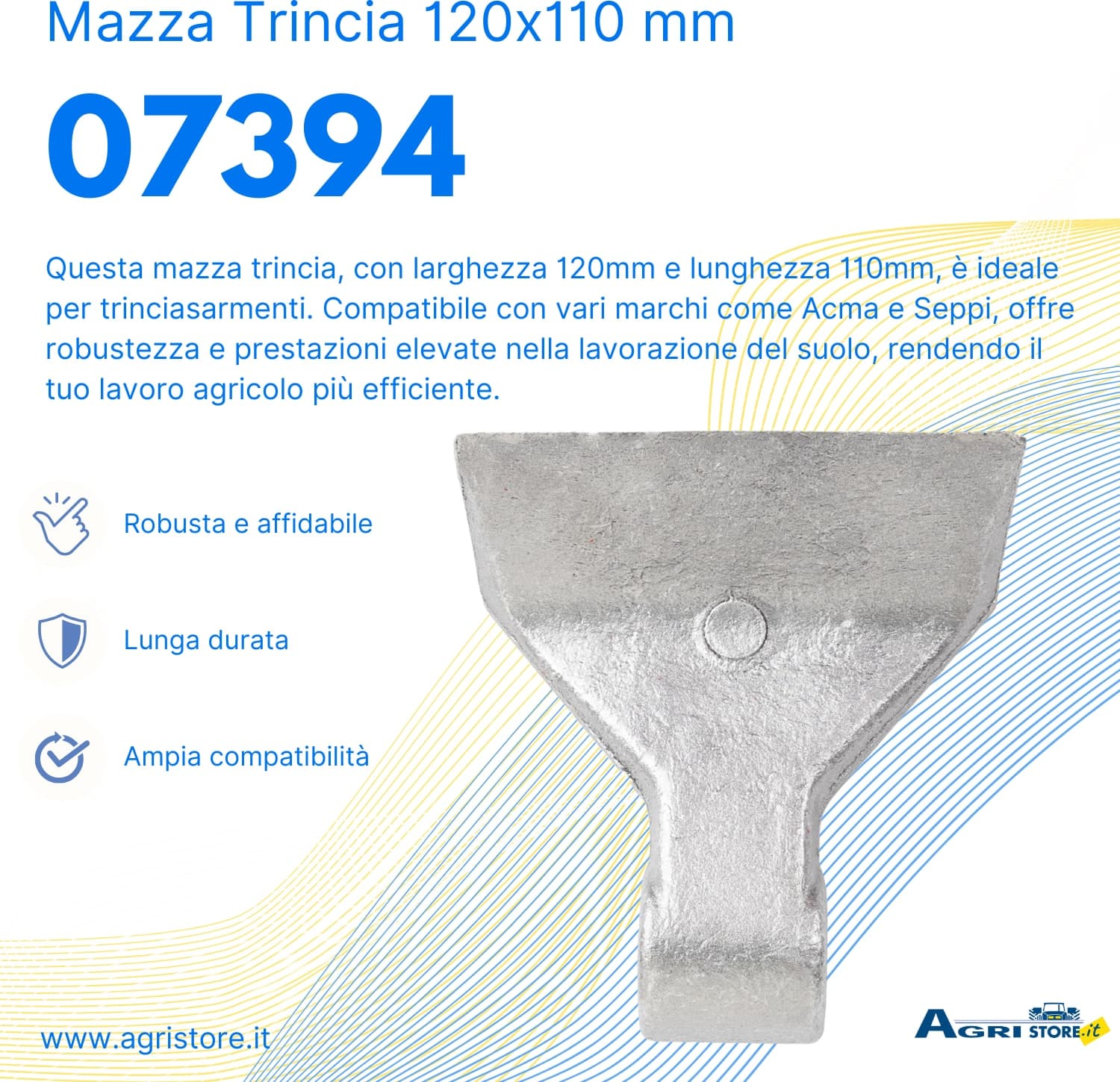 Mazza trincia larghezza 120mm lunghezza 110mm attacco 40mm e foro Ø 16,5mm - 5