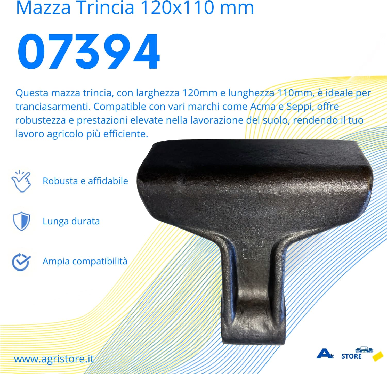 Mazza trincia larghezza 120mm lunghezza 110mm attacco 40mm e foro Ø 16,5mm - 6