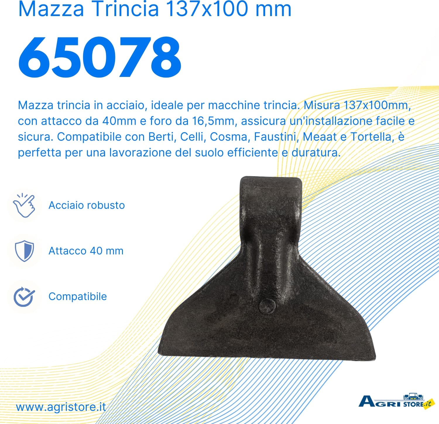 Mazza trincia 137x100mm attacco 40mm e foro 16,5mm - 6