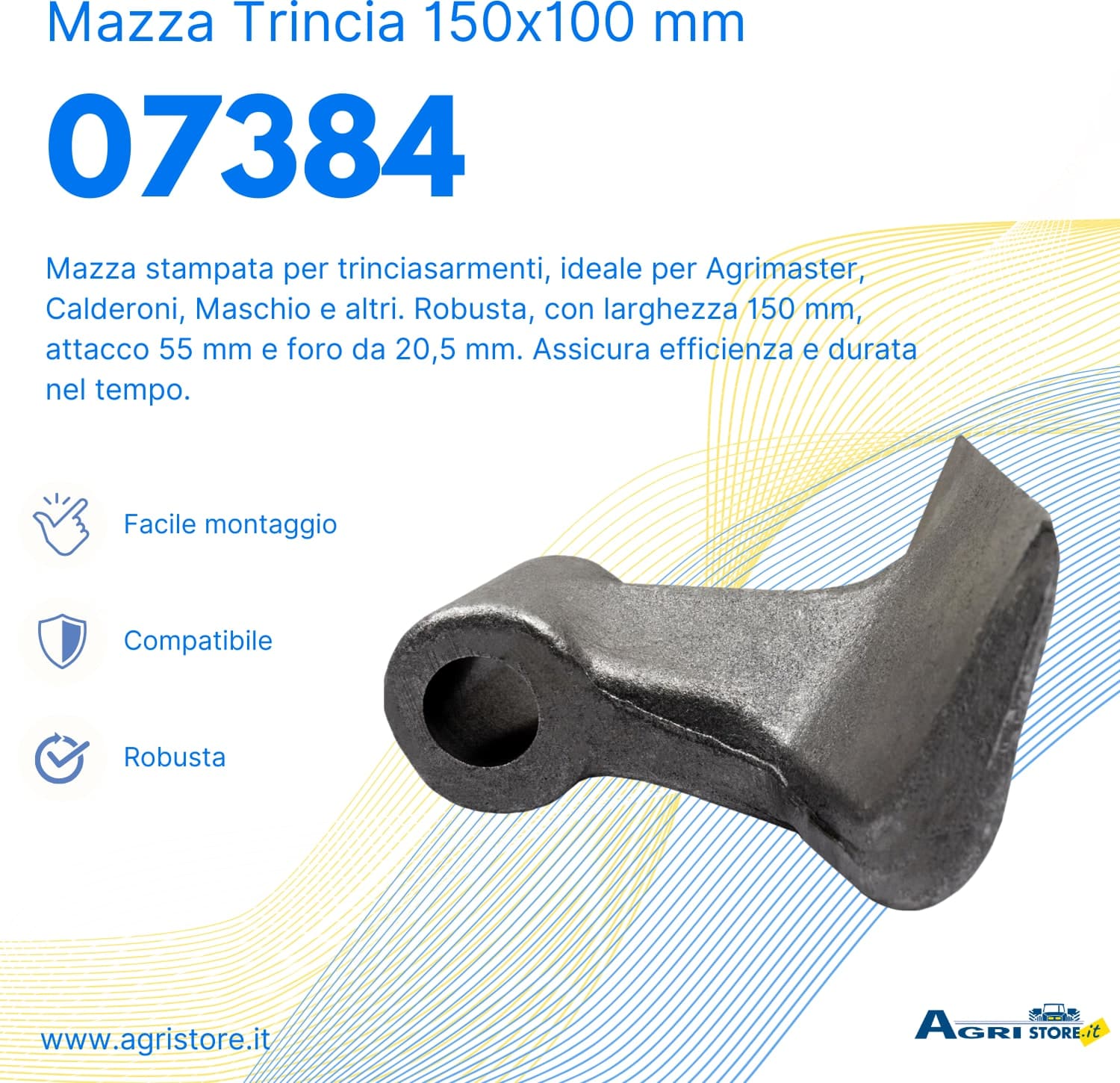 Mazza trincia larghezza 150mm lunghezza 100mm attacco 55mm e foro Ø 20,5mm - 5