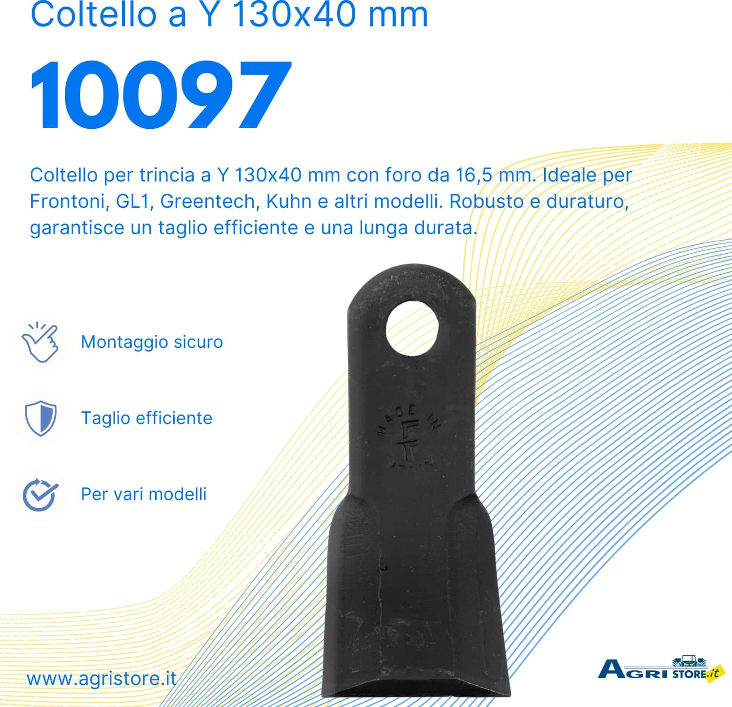 Coltello a Y 130x40mm Foro Ø 16,5mm confezione da 3 pezzi - 6