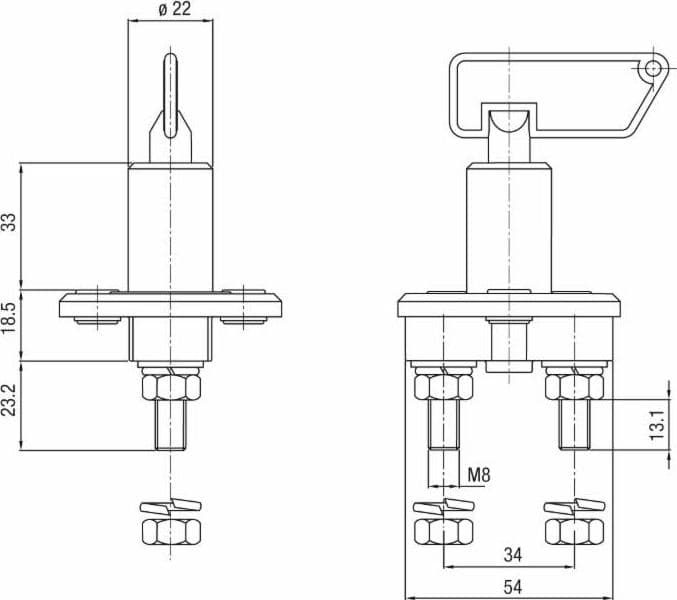 Interruttore staccabatteria ad azionamento manuale con chiave estraibile 100A - 2