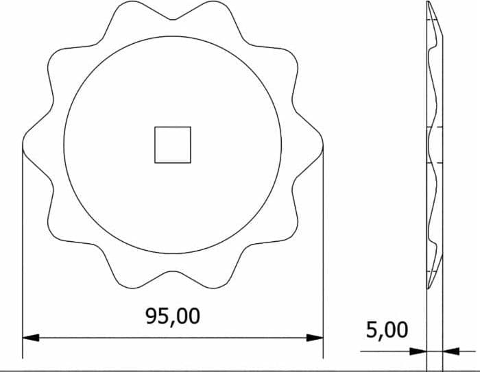 Coltello dentato Ø 95 foro quadrato 11x11mm per trincia confezione da 2 pezzi - 9