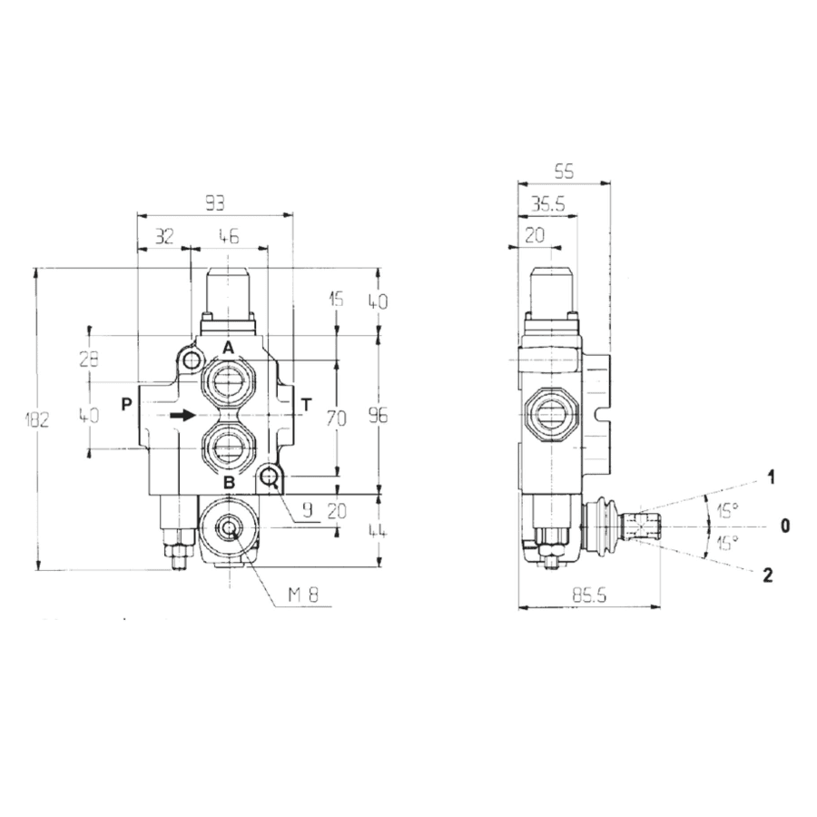 Distributore Walvoil SD4 a 1 leva semplice effetto - 40L con circuito semplice - 3
