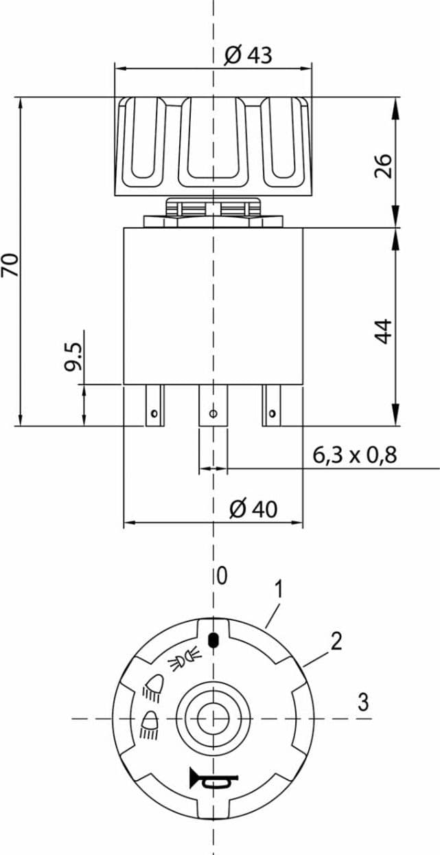 Commutatore luci 12V 4 posizioni con avvisatore acustico dima 22,5mm - 6