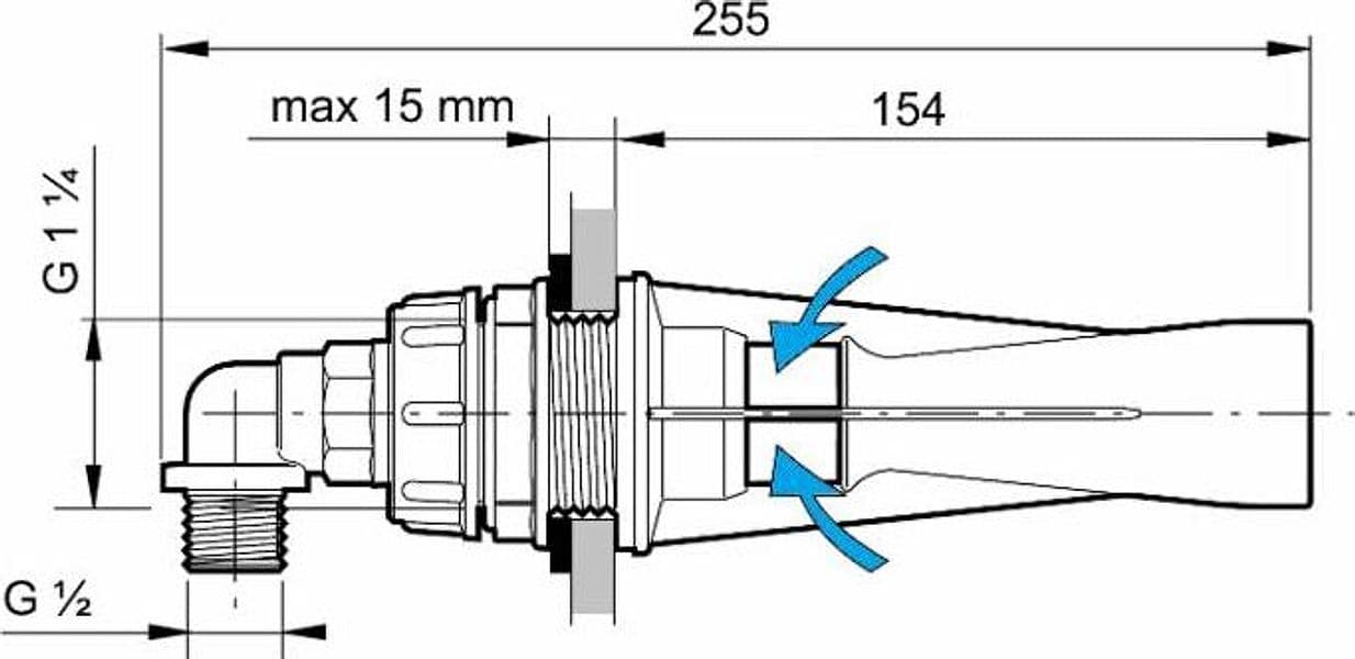 Agitatore idraulico ispezionabile con ugello Ø 1,5mm e raccordo curvo 90° - 2