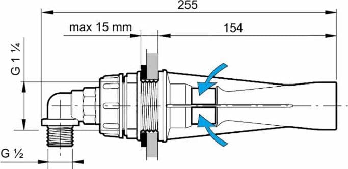 Agitatore idraulico ispezionabile con ugello Ø 1,5mm e raccordo curvo 90° - 2