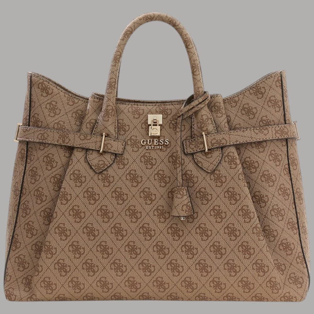 Guess borsa a mano Yesba similpelle morbida con tracolla e logo dorato beige - 7