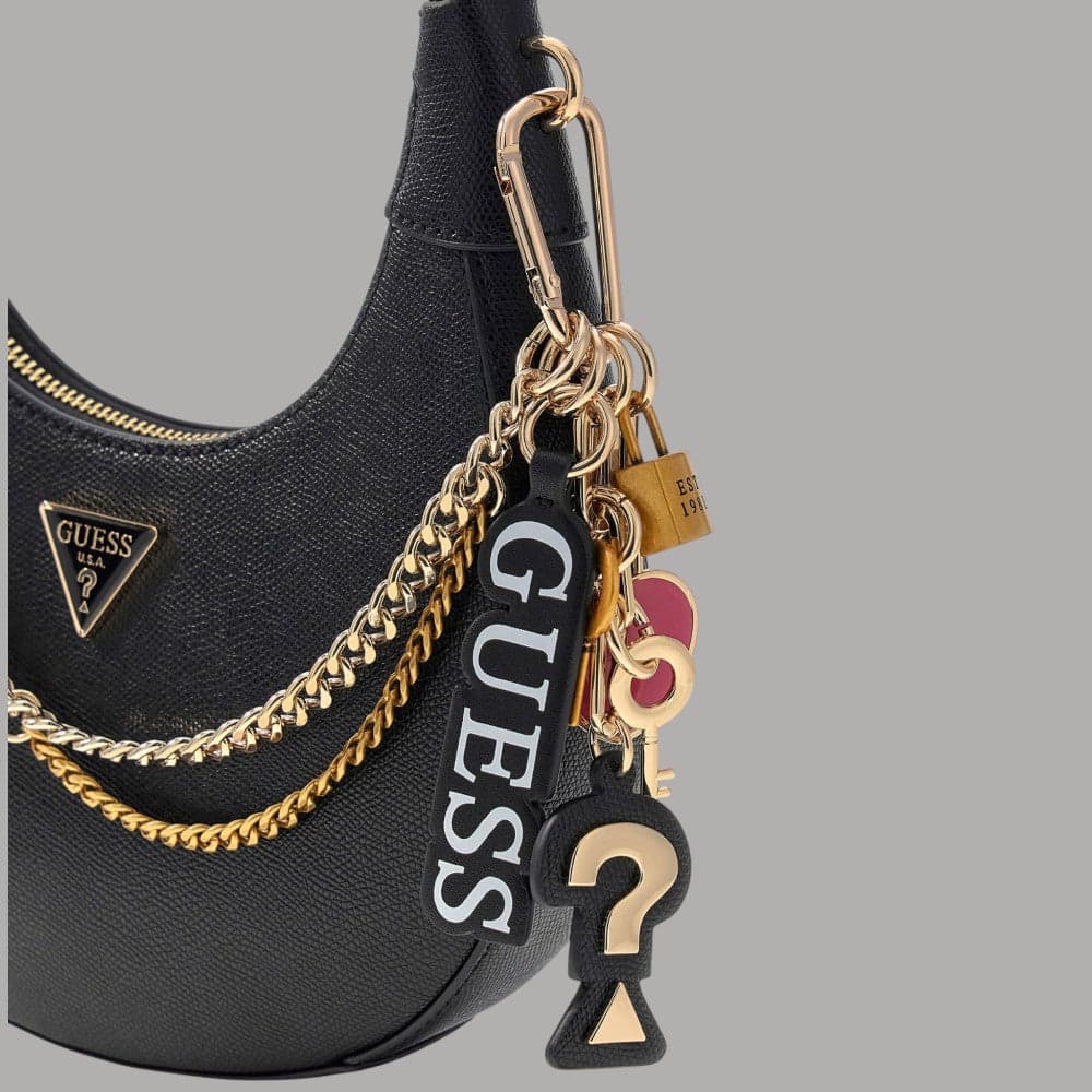 Guess Borsa a Spalla Davina con Charm Rimovibile Similpelle 23x24 cm Nero - 5