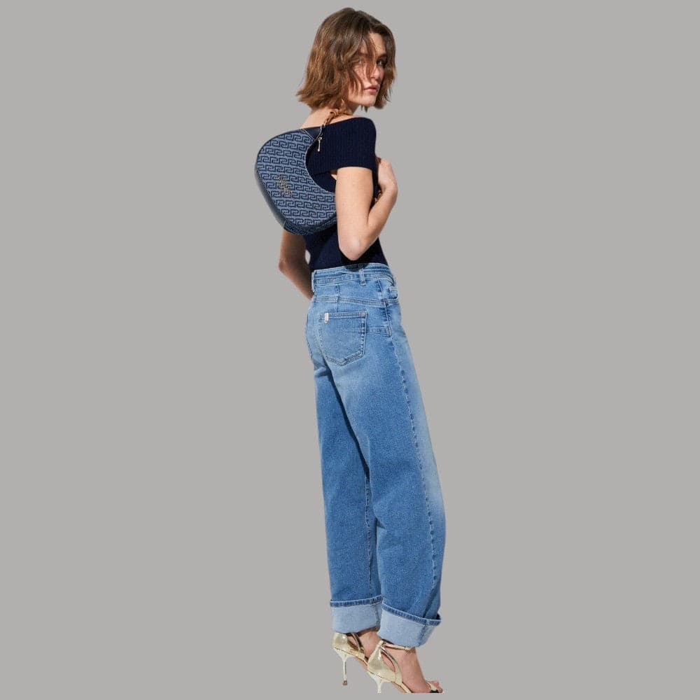 Liu Jo Jeans Flare Vita Alta con Cintura Logo Monogram in Jeans Prodotti di Classe - Nocera Superiore, commercioVirtuoso.it