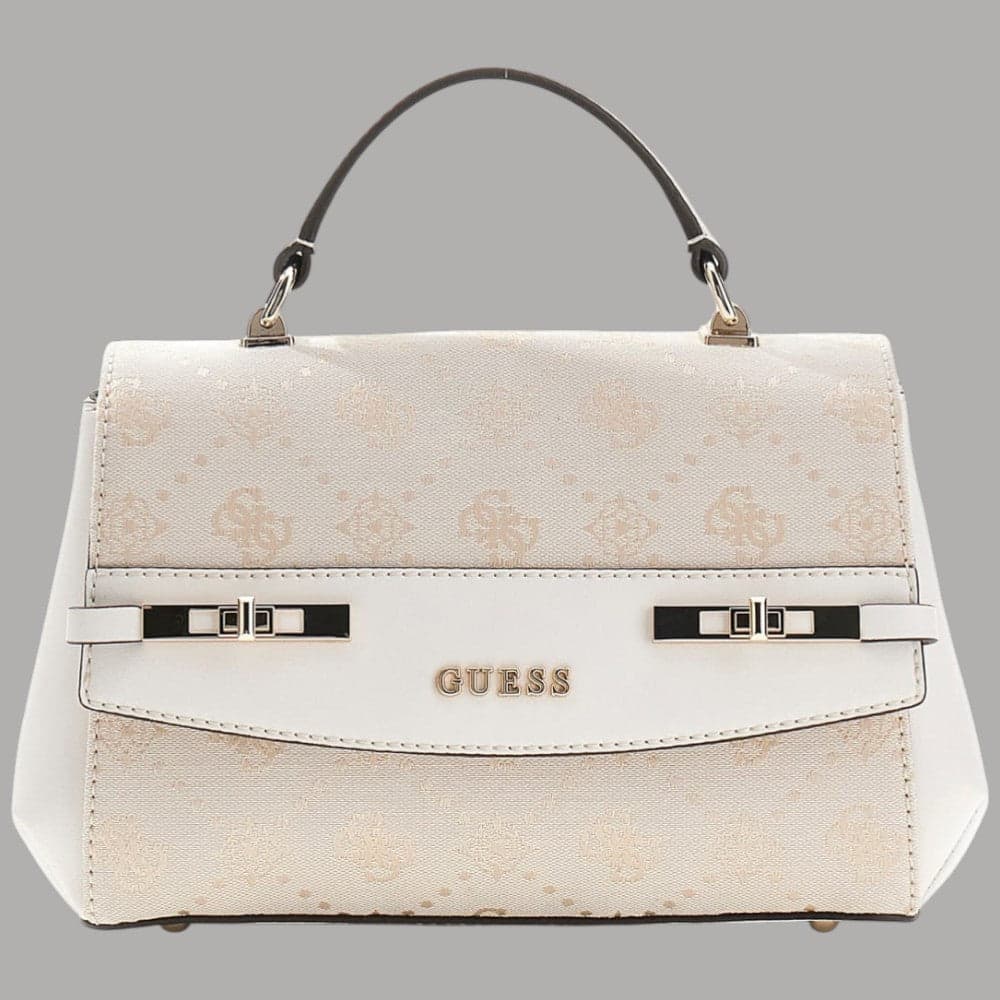 Guess Borsa Melinda a Mano con Tracolla Logo Monogram in Similpelle Bianco - 4