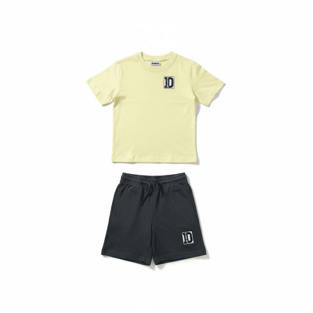 Completo Diadora Bambino Giallo-Grigio T-shirt + Shorts - Collezione PE2026