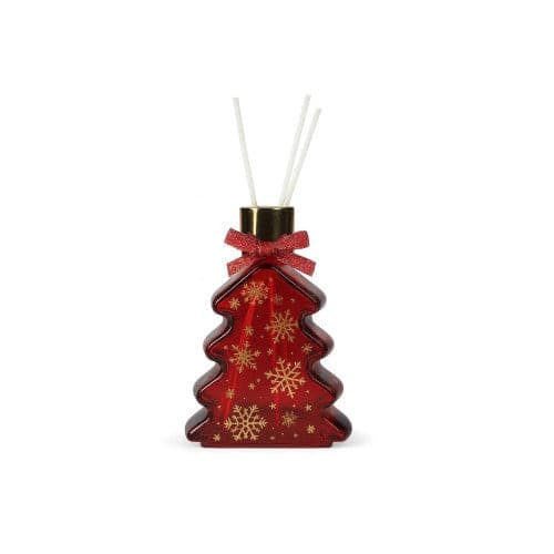 DIFFUSORE DI FRAGRANZA BIANCO NATALE ROSSO VETRO C/BASTONCINI   LEGNO/POLIESTERE
