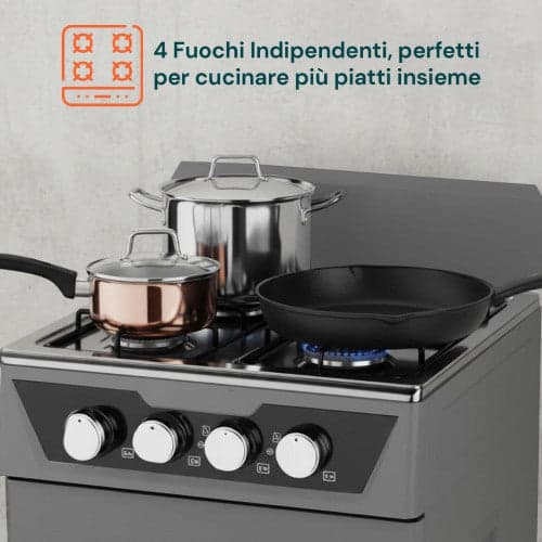 CUCINA A GAS 4 FUOCHI - FORNELLO A GAS 4 FUOCHI CON VANO   PORTABOMBOLA | GRIGIO - 3
