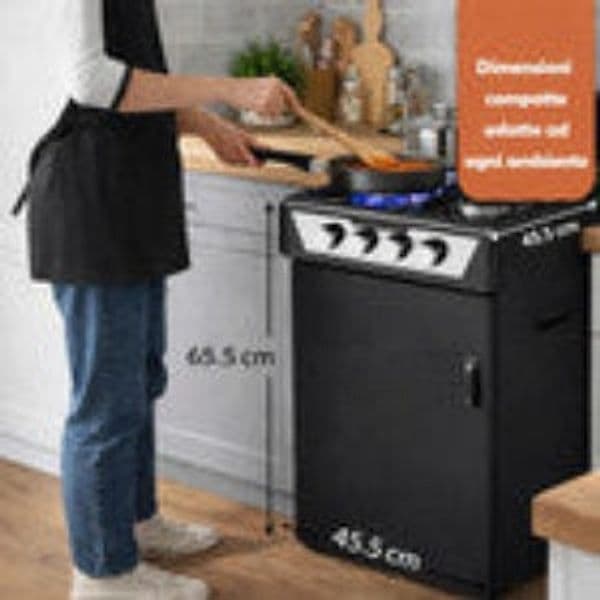 CUCINA A GAS 4 FUOCHI - FORNELLO A GAS 4 FUOCHI CON VANO   PORTABOMBOLA | NERO - 3