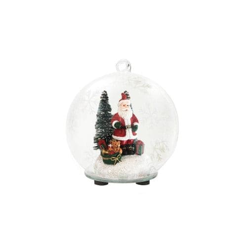 SFERA NATALIZIA C/LED BABBO NATALE   VETRO