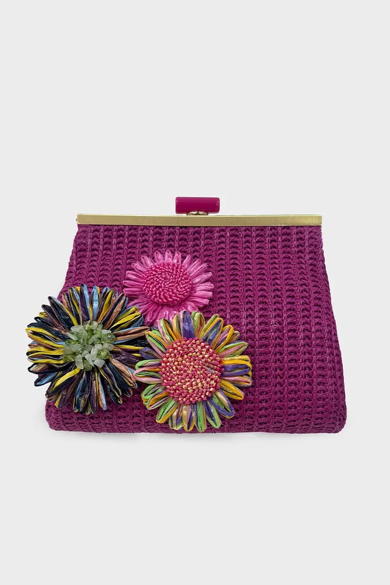 Pochette in paglia applicazioni fiori | NALÌ - 3