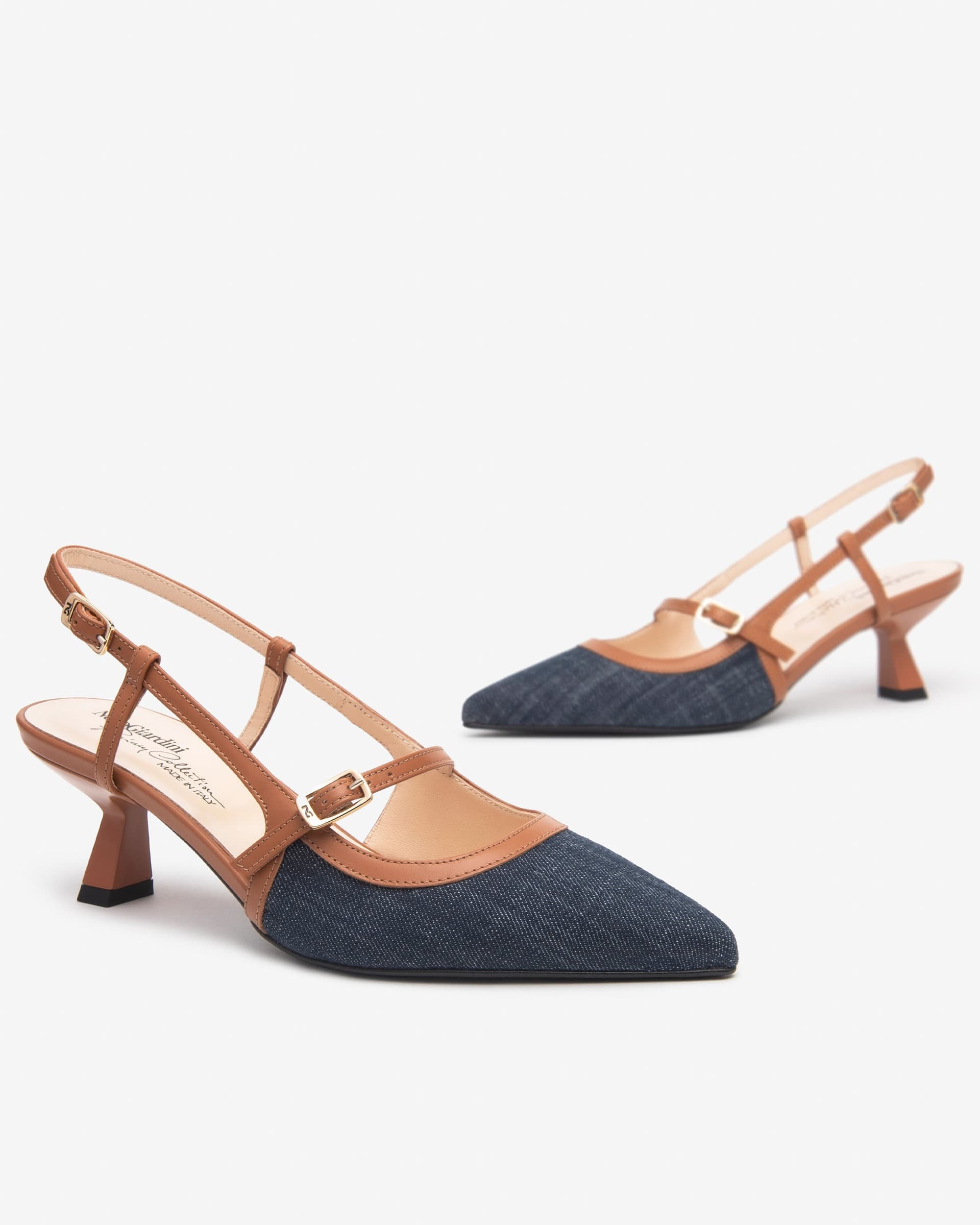 Nero Giardini slingback in jeans e pelle cognac E615470D214 - 3