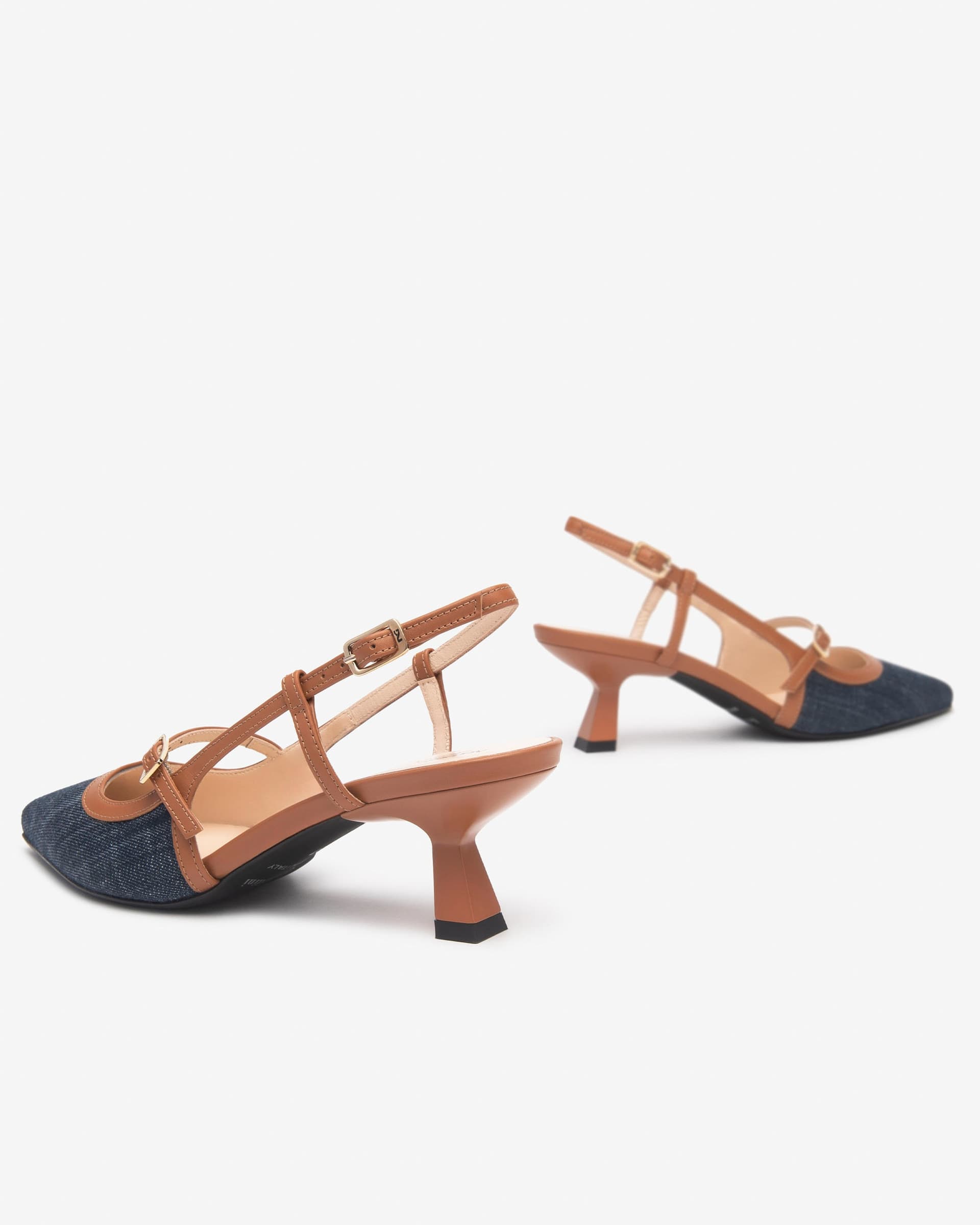 Nero Giardini slingback in jeans e pelle cognac E615470D214 - 4