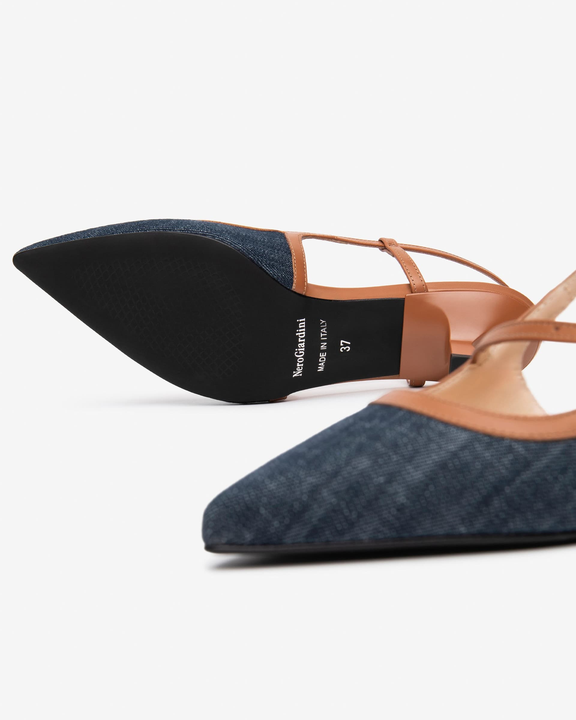 Nero Giardini slingback in jeans e pelle cognac E615470D214 - 5