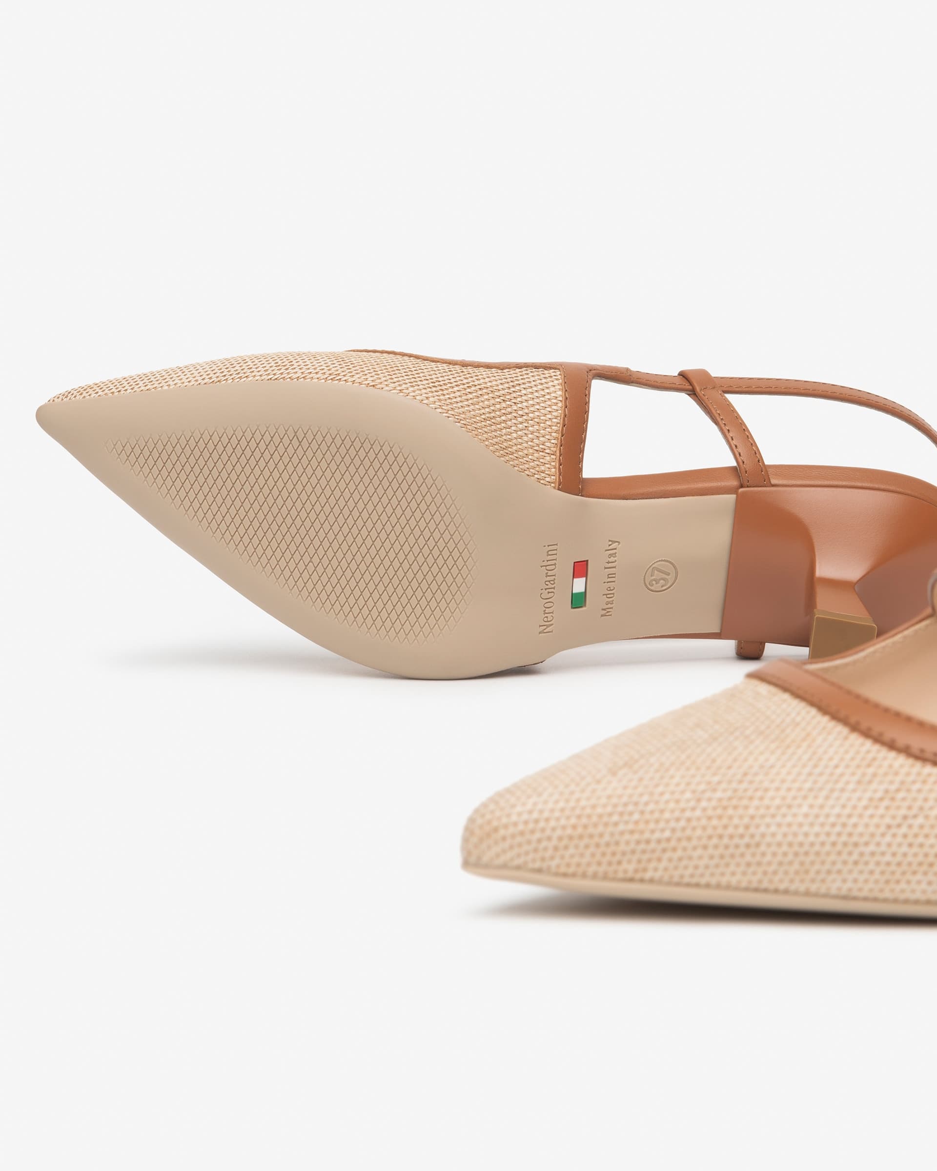 Nero Giardini slingback in tessuto natural e pelle cognac E615471D420 - 4
