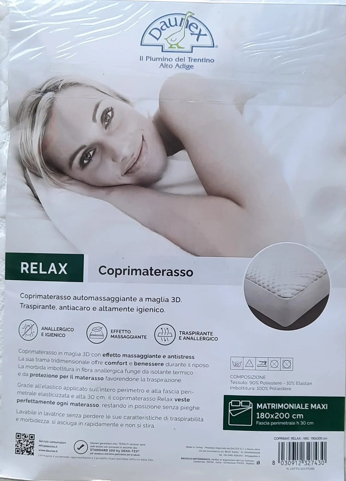 Coprimaterasso Daunex Relax Matrimoniale 180x200 + 30 cm in Autocategorizzazione The King Luxury - San Marcellino, commercioVirtuoso.it
