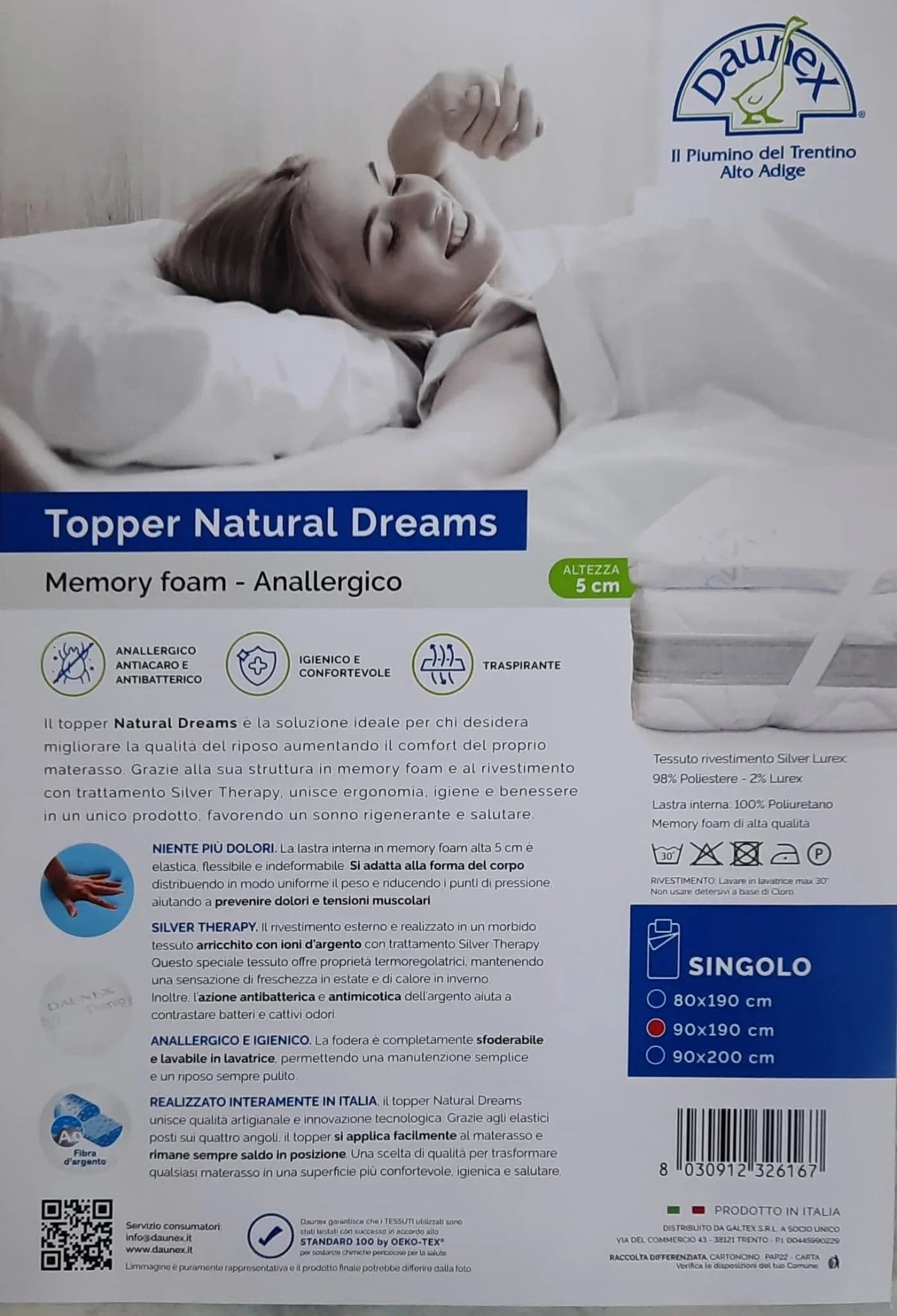 Topper Materasso Daunex Natural Dreams 90x190 cm - 3