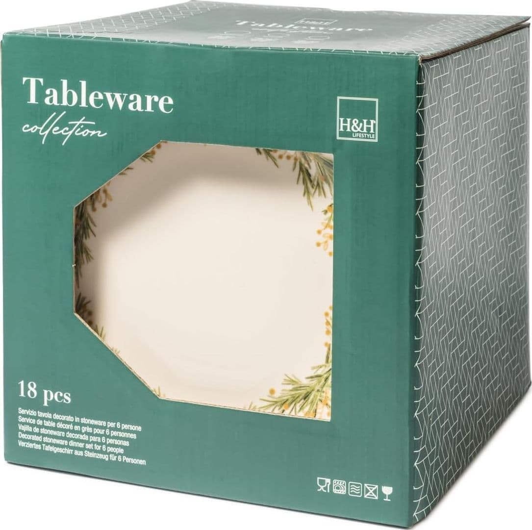 Servizio 18 pezzi tavola royal in stoneware decoratoH&H - 2