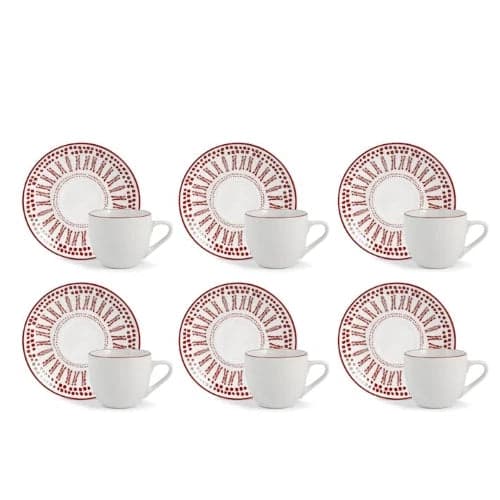 Confezione 6 tazze caffè voyage rosso con piatto in porcellana decorataH&H