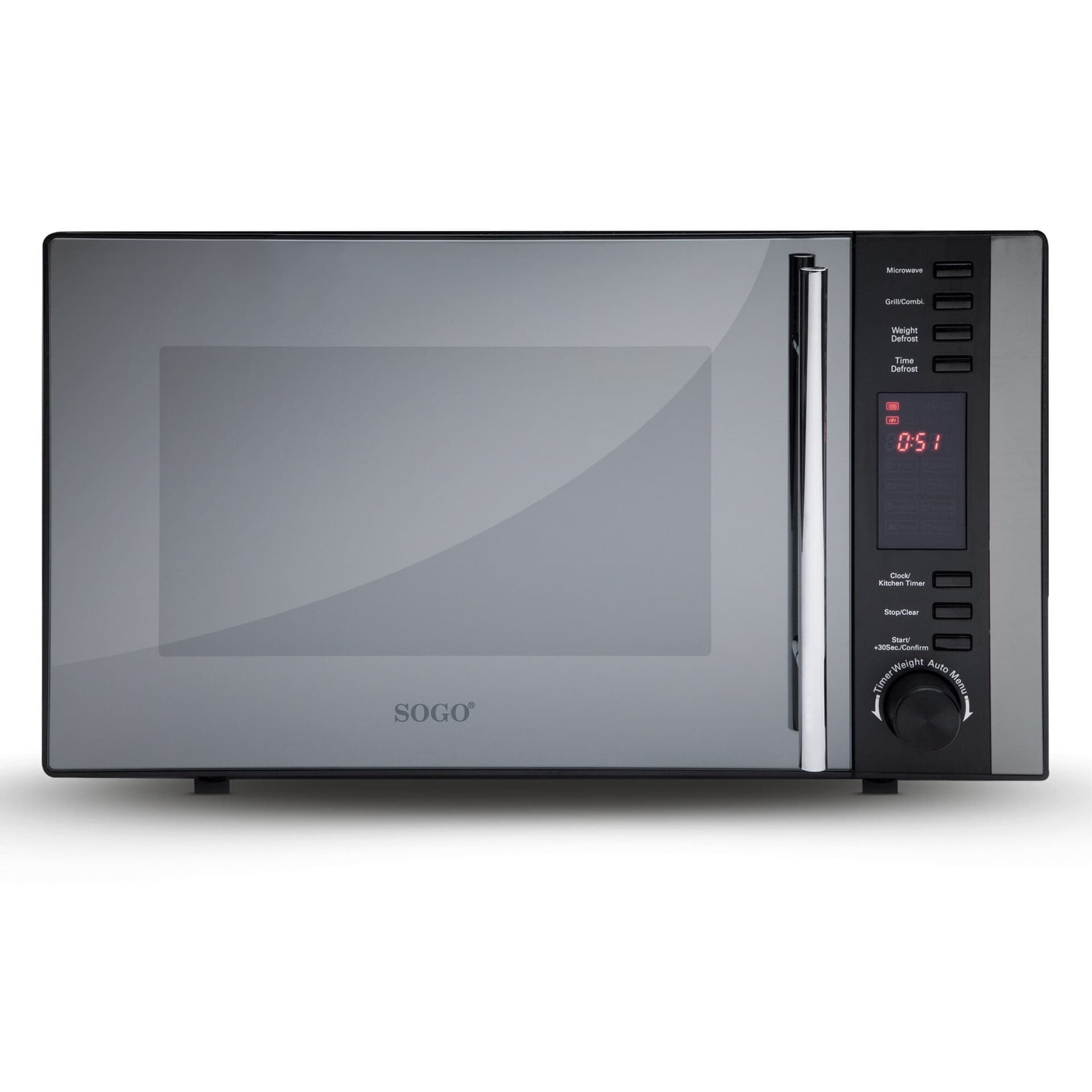 SOGO Microonde & grill in acciaio con porta a specchio e display digitale 25l - grill 1000w, microonde 900w
