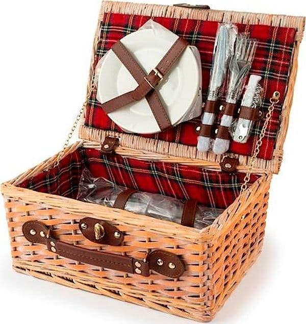 Cesto picnic per 2 persone tartan rosso cm 36x26x16H&H